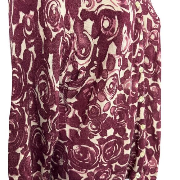 Garnet Hill Womens 100% Wool Floral Button Up Cardigan Thin Sweater Burgundy XL - Picture 3 of 16
